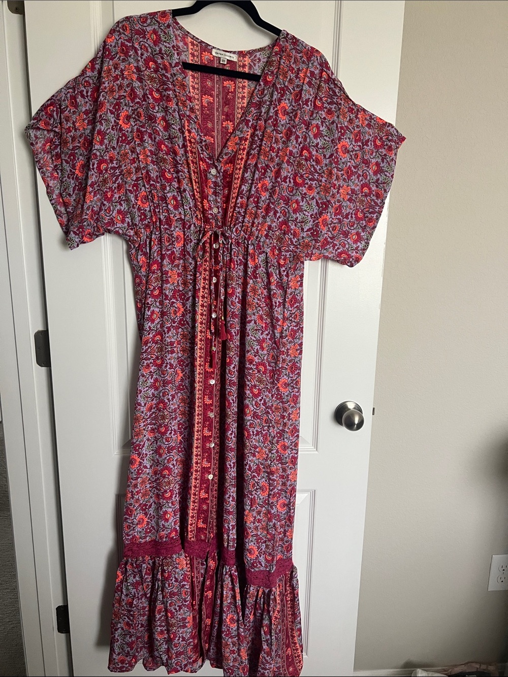 Boho Floral Maxi Dress in Red and Pink